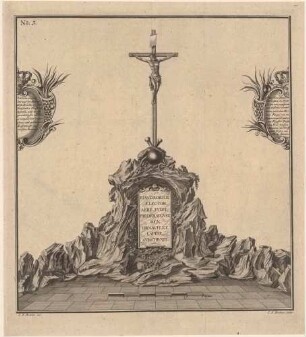 Das Kruzifix auf der Augustusbrücke in Dresden, aus: Merkwürdigste Brücken aus allen vier Theilen der Welt von Carl Christian Schramm, Leipzig 1735