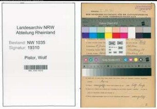 Entnazifizierung Wolf Pistor , geb. 21.01.1905 (Hauer)
