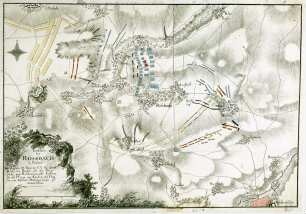 WHK 24 Deutscher Siebenjähriger Krieg 1756-1763: Plan der Schlacht bei Roßbach zwischen den siegreichen Preußen unter dem König und der Französischen und Reichsarmee unter den Prinzen von Soubise und Sachsen-Hildburghausen, 5. November 1757