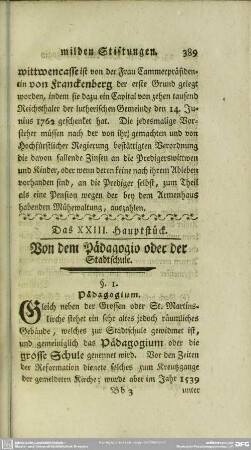 Das XXIII. Hauptstück, Von dem Pädagogio oder der Stadtschule