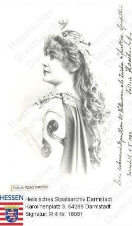Kaschowska, Felicie (1867-1951) / Porträt im Halbprofil, Brustbild, mit handschriftlicher Widmung
