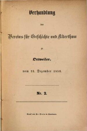 Verhandlung des Vereins für Geschichte und Alterthum zu Ottweiler vom ...