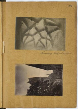 Rathaus, Lüneburg / Marienkirche, Wismar: Innenansicht Rathaus, Ansicht Kirche (aus: Skizzen- und Fotoalbum 9)