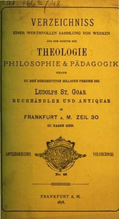 Antiquarisches Verzeichniss. 48. 1878