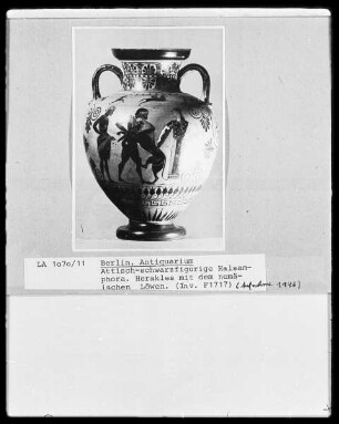 Halsamphora — Herakles ringt mit dem nemäischen Löwen