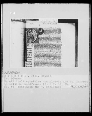 Ms 9200-01, Sancti Pauli epistolae cum glossis, fol. 56: Initialen zum 1. Korintherbrief