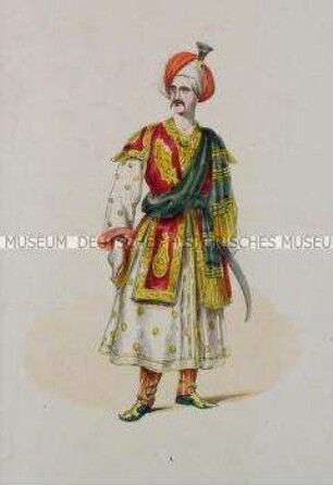 Mann im orientalischen Kostüm mit rot-weißem Turban und grünem Umhang - Tafel aus Franceschini/Neue Kostümsammlung (Kassette 3)