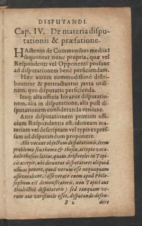 Cap. IV. De materia disputationis & praefatione.