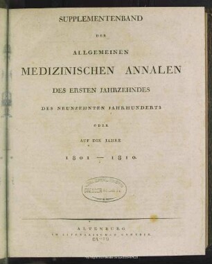 1801/10: Allgemeine medizinische Annalen des neunzehnten Jahrhunderts