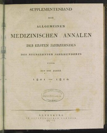 1801/10: Allgemeine medizinische Annalen des neunzehnten Jahrhunderts
