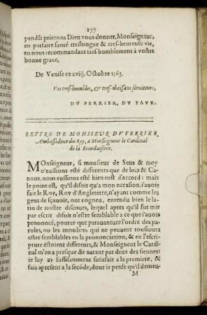 Lettre De Monsieur Du Ferrier à Monsieur le Cardinal de la Bourdaisiere