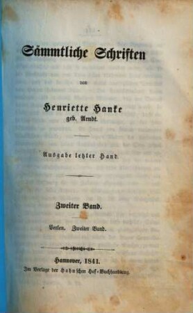 Sämmtliche Schriften : von Henriette Hanke, 2. Perlen ; 2