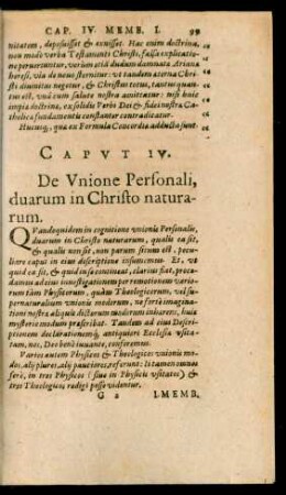 Caput IV. De Unione Personali, duarum in Christo naturarum.
