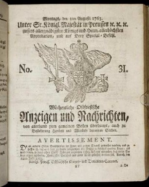No. 31. Montags, den 1ten Augusti 1763.