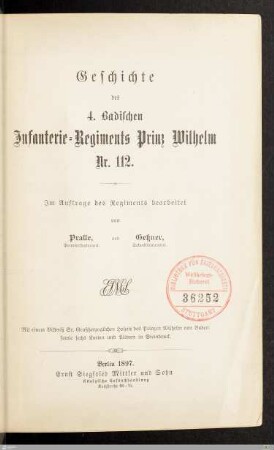 Geschichte des 4. Badischen Infanterie-Regiments Prinz Wilhelm Nr. 112