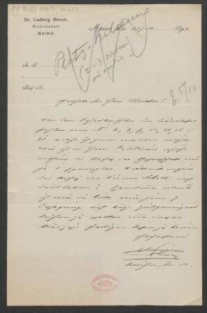 Brief an B. Schott's Söhne : 31.10.1892