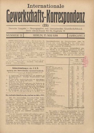 Nummer 12 Berlin, 15. Mai 1914 Jahrgang 2