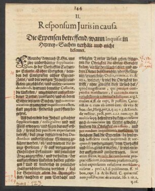 II. Responsum Iuris causa Die Expensen betreffend/ wann Inquisit in Hexerey-Sachen verhält und nicht bekennet.