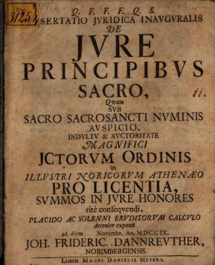 Diss. iur. inaug. de iure principibus sacro