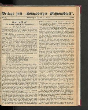 Beilage zum "Königsberger Missionsblatt". No 10. 1899.