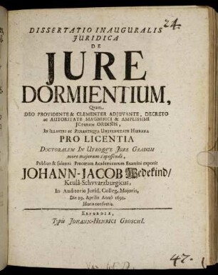 Dissertatio Inauguralis Iuridica De Iure Dormientium