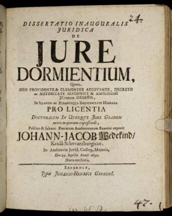 Dissertatio Inauguralis Iuridica De Iure Dormientium
