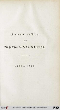 Kleinere Schriften über Gegenstände der alten Kunst