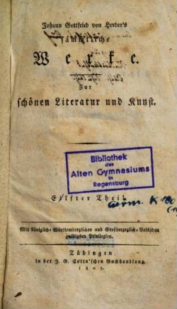 Johann Gottfried von Herder's sämmtliche Werke, [3],11. Zur schönen Literatur und Kunst ; 11, Zur römischen Literatur. Antiquarische Aufsätze