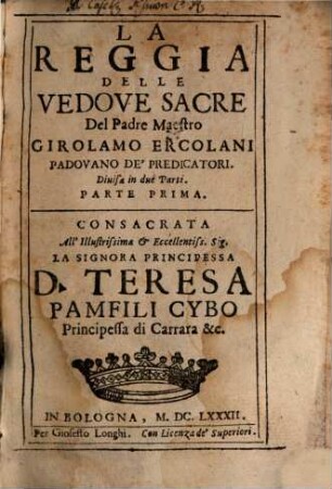 La Reggia Delle Vedove Sacre, Parte Prima