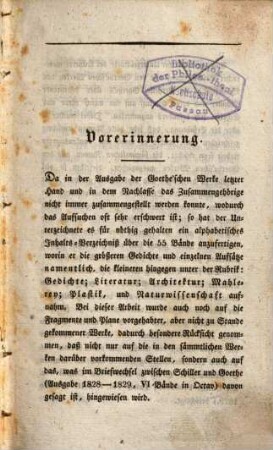 Goethe's Werke : unter des durchlauchtigsten deutschen Bundes schützenden Privilegien, [55,1]. Inhalts- und Namen-Verzeichnisse über sämmtliche Goethe'sche Werke