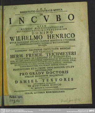 Dissertatio Inauguralis Medica De Incubo
