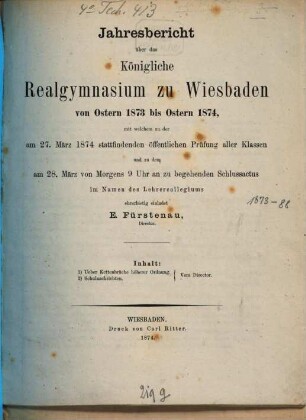 Jahresbericht über das Schuljahr .... 1873/74