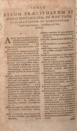 Index Rerum Praecipuarum Et Magis Notabilium, In Hoc Toto Declarationum, In Hoc Toto Declarationum Et Remissionum
