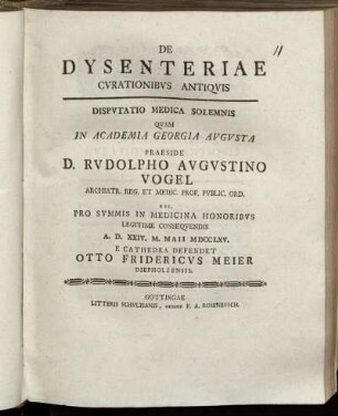 De Dysenteriae Cvrationibvs Antiqvis