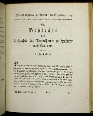 VI. Beyträge zur Geschichte der Tempelherren in Böhmen und Mähren.