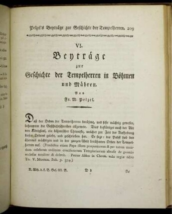 VI. Beyträge zur Geschichte der Tempelherren in Böhmen und Mähren.