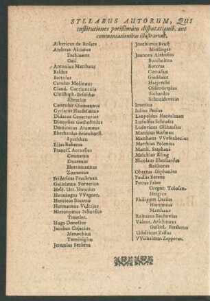 Syllabus Autorum, Qui Institutiones potißimum disputationib. aut commentationibus illustrarum.