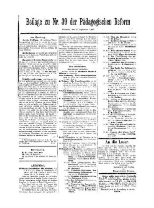 Litteratur : Beilage zu Nr. 39 der Pädagogischen Reform