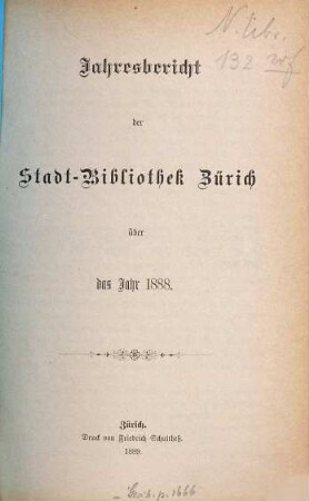 Jahresbericht der Stadtbibliothek Zürich : über d. Jahr .... 1888