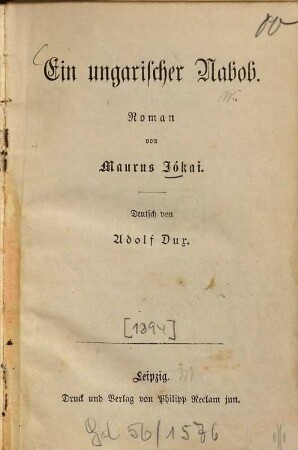 Ein ungarischer Nabob : Roman