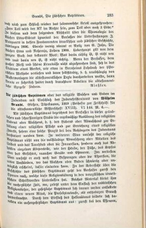 283-284 [Rezension] Brandt, August Johann Heinrich Wilhelm, Die jüdischen Baptismen oder das religiöse Waschen und Baden im Judentum mit Einschluß des Judenchristentums