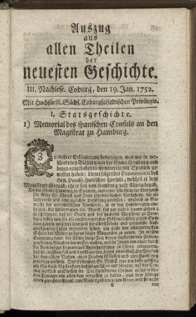 III. Nachlese. Coburg, den 19. Jan. 1752.