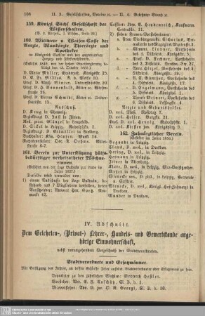 IV. Abschnitt. Dem Gelehrten-, ( Privat-) Lehrer-, Handels- und Gewerbestande angehörige Einwohnerschaft