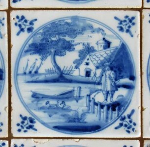 Fliese mit Wasserlandschaft, Mann am Ufer