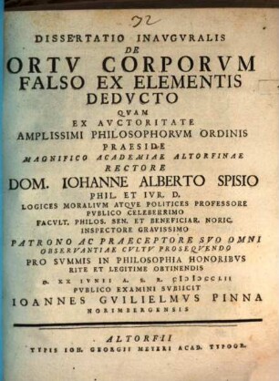 Dissertatio Inavgvralis De Ortv Corporvm Falso Ex Elementis Dedvcto