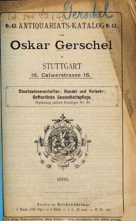 Oskar Gerschel, Buch-Antiquariat, Antiquariats-Katalog : (Bücher-Cataloge), 43