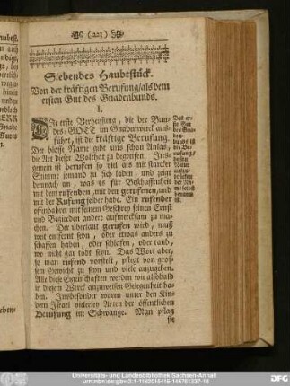 Siebendes Haubtstück. Von der kräftigen Berufung, als dem ersten Gut des Gnadenbunds.