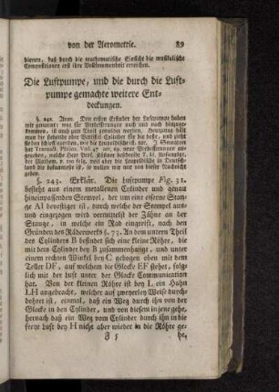 Die Luftpumpe, und die durch die Luftpumpe gemachte weitere Entdeckungen.