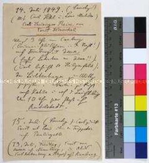 Handschriftlichen Notizen des jungen Ernst Haeckel von seiner ersten Thüringenreise mit Carl Haeckel und Louis Mulder