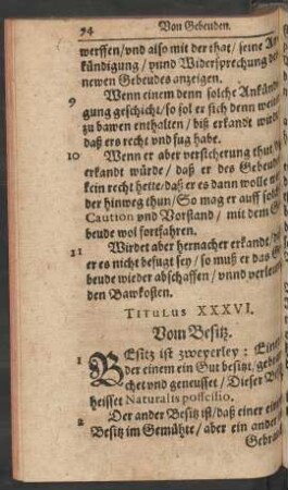 Titulus XXXVI. Vom Besitz.